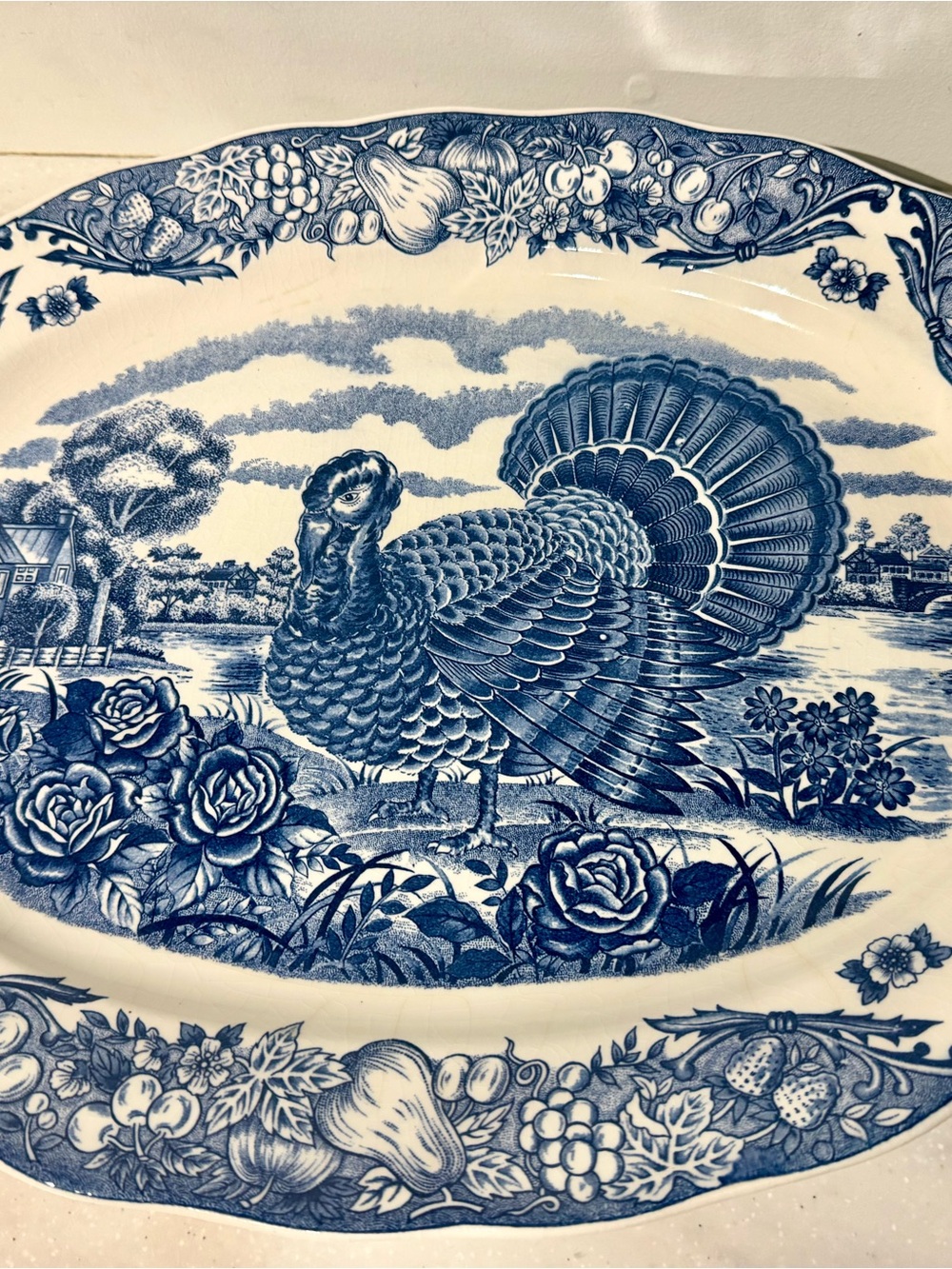 Blue Turkey Transferware Serving Platter - Classic Home Dining- made in Japan